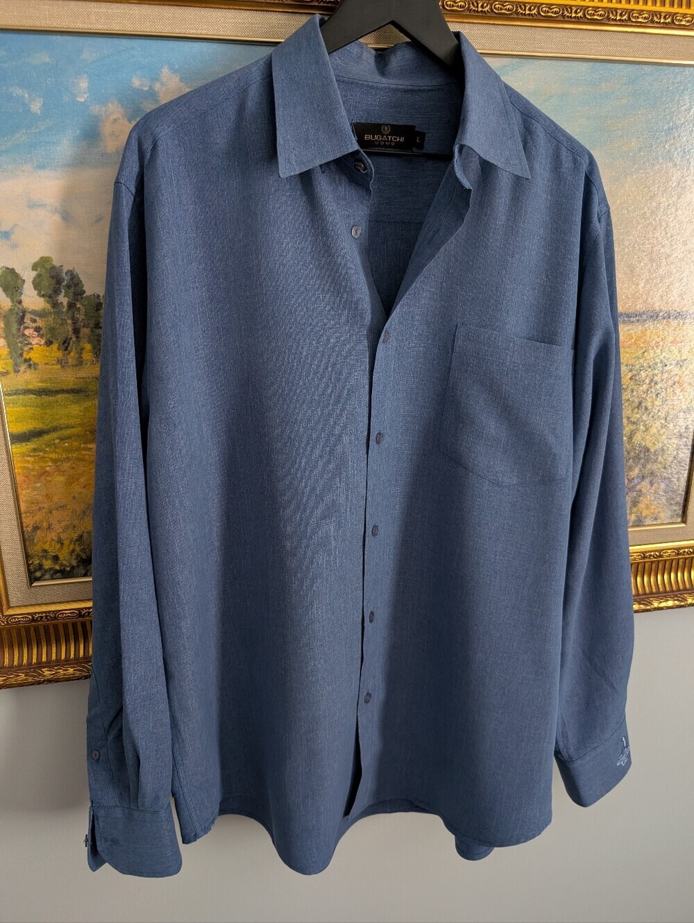 Bugatchi Pinehurst Slate Blue Long Sleeve Shirt